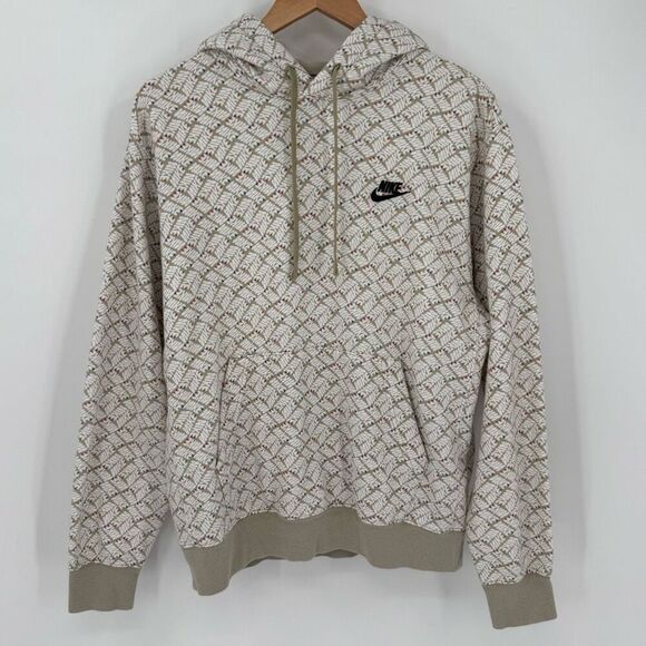 Nike Essentials AOP Fleece Hoodie Sweatshirt Limestone Beige White Men Medium - Picture 1 of 9